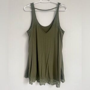 American Eagle Outfitters Soft and Sexy Olive Lace Trim Tank Top Size L